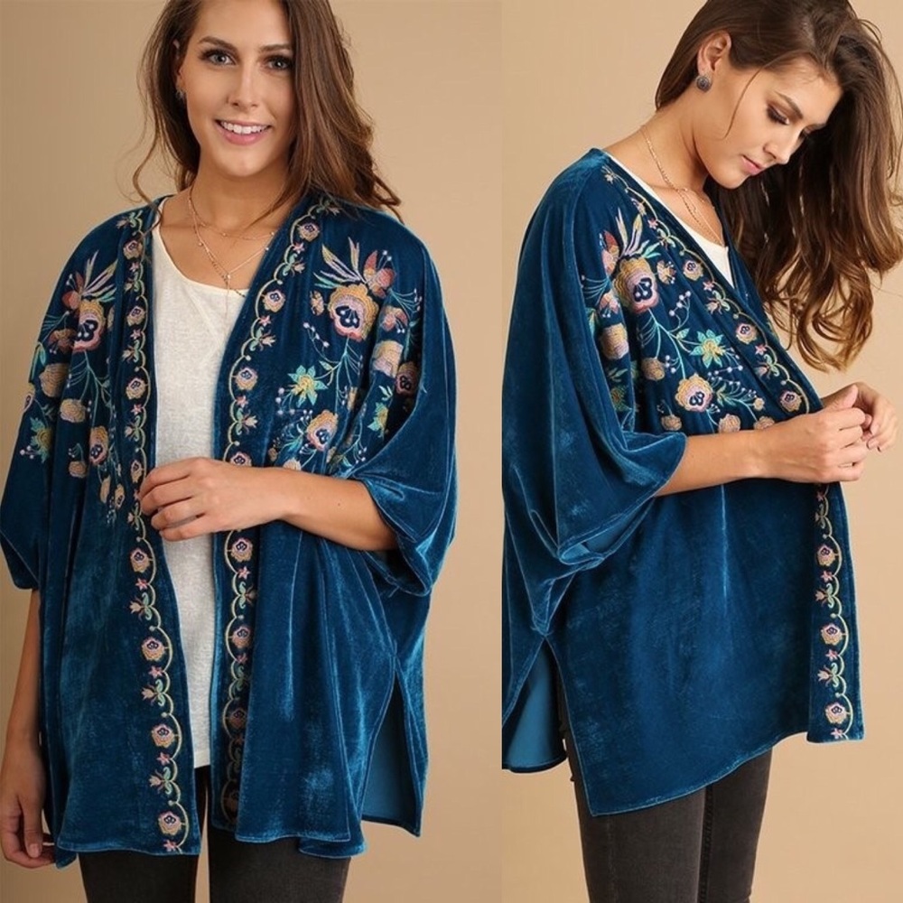 Teal Embroidered Kimono
